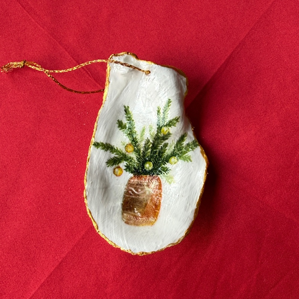 Holiday Potted Tree Oyster Shell Ornament